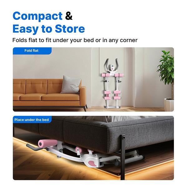 מכשיר אימון בטן מתכוונן כפול של Merach עם צג LCD, מעצב ליבה ומותניים בחדר כושר ביתי לנשים, מכשיר אימון מתקפל לעיצוב בטן, זרועות, רגליים וישבן, ציוד אימון 