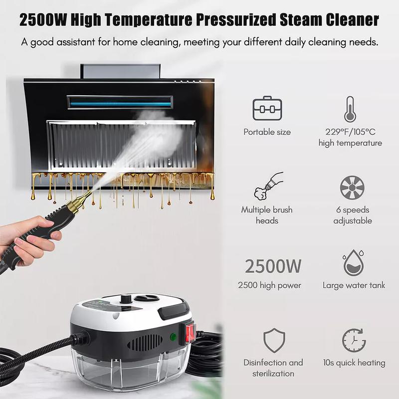 מנקה קיטור ידני 2500W למכוניות, מכשיר אדים נייד עם יישום רב-משטחי, טמפרטורה גבוהה ועיצוב נייד 