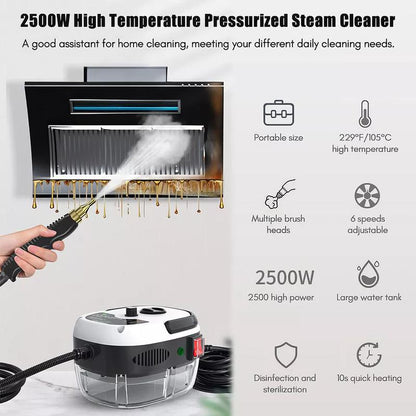 מנקה קיטור ידני 2500W למכוניות, מכשיר אדים נייד עם יישום רב-משטחי, טמפרטורה גבוהה ועיצוב נייד 