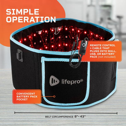 חגורת טיפול באור אדום LifePro Alleva - אחריות לכל החיים - אדום 660nm + NIR 850nm - 105 נוריות LED משולשות - תמיכה לעור ולשרירים - ניידת ועוטפת - שלט רחוק 
