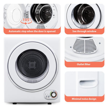 מייבש כביסה נייד Euhomy 110V 850W מייבשי כביסה קומפקטיים 1.5 רגל מעוקב פתח קדמי נירוסטה מייבש כביסה חשמלי עם אמבטיה נירוסטה לדירות, קרוואנים, מעונות, לבן שליטה קלה 