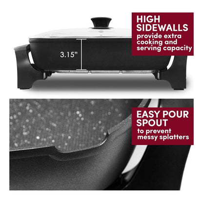 מחבת חשמלית ענקית 10 קוורט | פיית מזיגה נוחה וגימור אבן יוקרתי