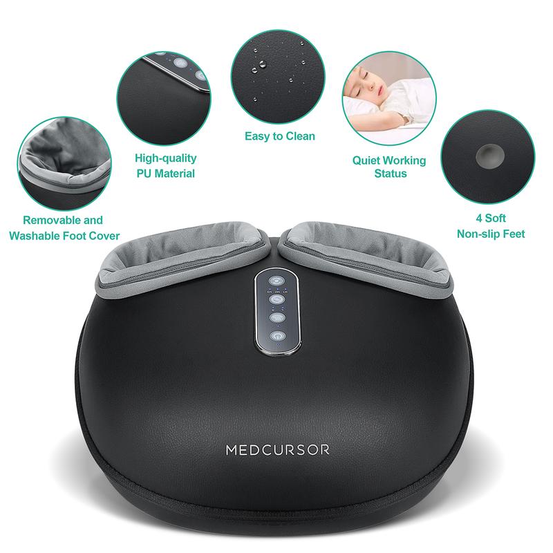 מכשיר עיסוי רגליים תרמי Medcursor עם לישה עמוקה, דחיסת אוויר וגלילי עיסוי לכפות הרגליים, שרוול נשלף וניתן לכביסה, עיצוב שקט ונייד, מתאים עד למידת נעליים 13, מתנה להרפיה ולטיפוח עצמי לגברים