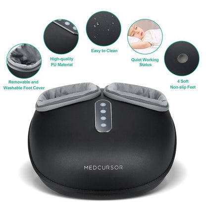 מכשיר עיסוי רגליים תרמי Medcursor עם לישה עמוקה, דחיסת אוויר וגלילי עיסוי לכפות הרגליים, שרוול נשלף וניתן לכביסה, עיצוב שקט ונייד, מתאים עד למידת נעליים 13, מתנה להרפיה ולטיפוח עצמי לגברים