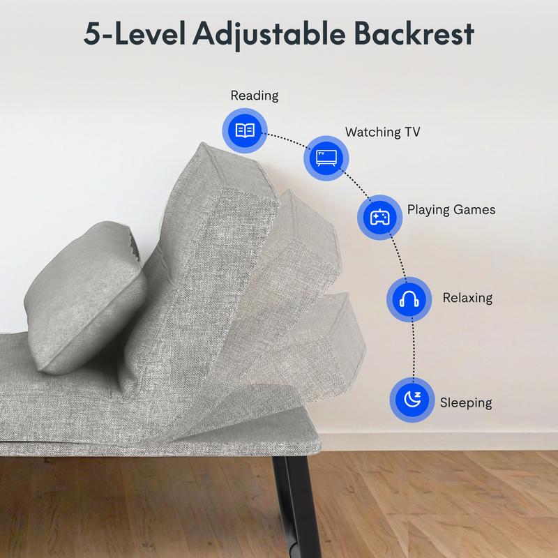 ספת מיטה מתקפלת FlexiSpot, 75 אינץ', עם משענת גב מתכווננת ב-5 רמות, ספת מיטה עות'מאנית מתקפלת לסלון, דירה, משרד 