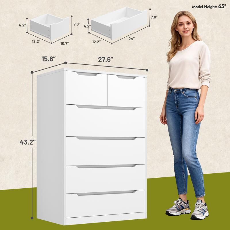 שידת עץ מודרנית של Raybeefurniture עם 4/5/6 מגירות גדולות, ארון אחסון מסוגנן ושידות מגירות עם ארגונית גדולה, שידה גבוהה עם מסילה חלקה ממתכת, ריהוט חדר שינה מודרני, ארגונית אחסון יוקרתית לבנה לחדר שינה 