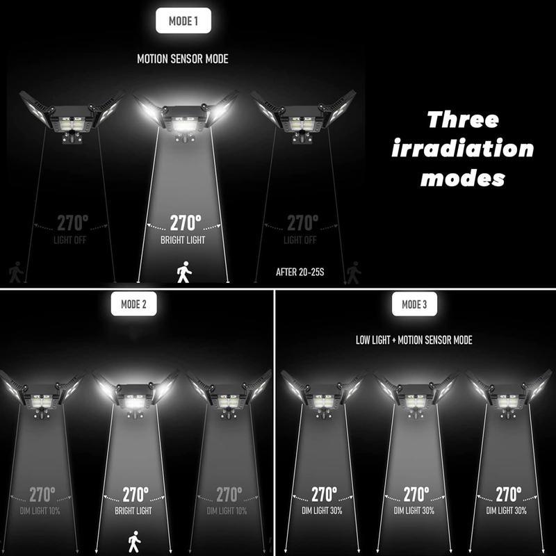 פנסי הצפה סולאריים Qawtor עם 800 נורות LED, חיישן תנועה, שלט רחוק, 3 מצבי בהירות ועיצוב עמיד למים בתקן IP65 לתאורת אבטחה חיצונית