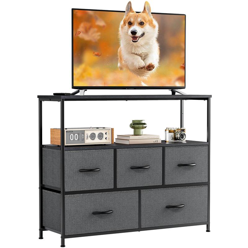 מזנון הילה אגוז | מעמד לטלוויזיה משולב עם 5 מגירות אחסון