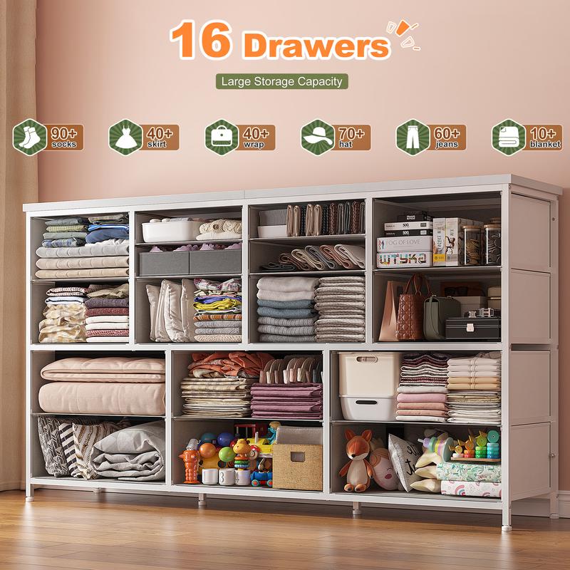 מעמד טלוויזיה Raybee Furniture עם 16 מגירות אחסון ושקע חשמל, מסגרת מתכת כבדה וקונסולת מדיה מעץ, מרכז בידור גדול לסלון, חדר שינה, ארון, ארון אחסון מודרני לעיצוב הבית לחלל קטן 