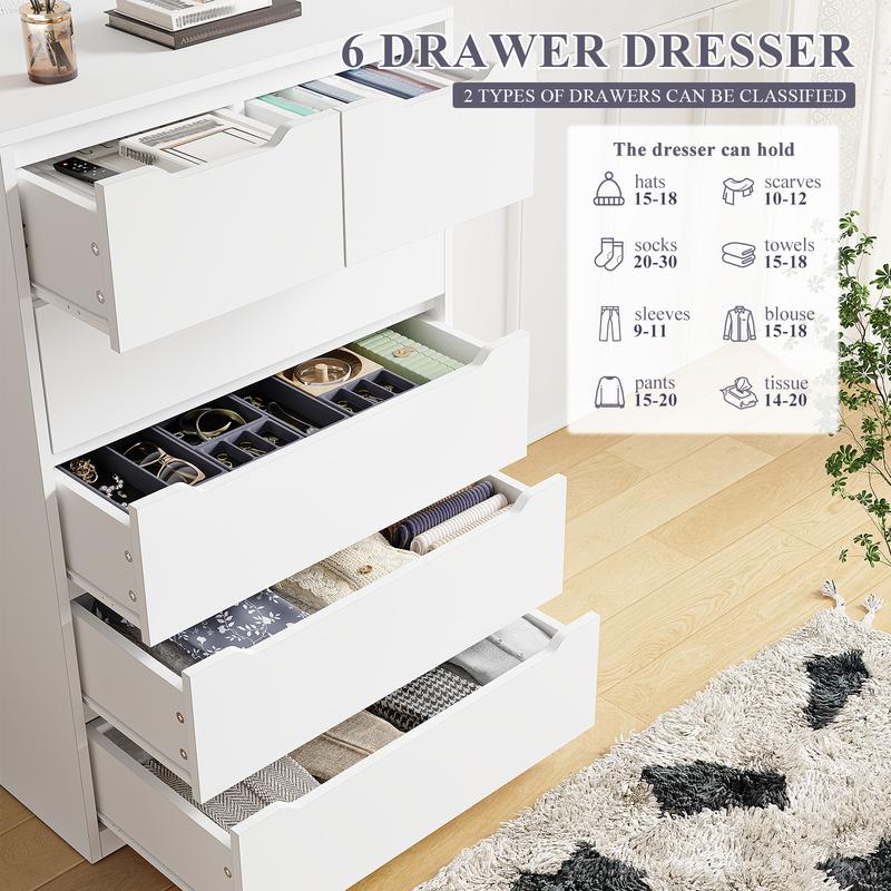 שידת עץ מודרנית של Raybeefurniture עם 4/5/6 מגירות גדולות, ארון אחסון מסוגנן ושידות מגירות עם ארגונית גדולה, שידה גבוהה עם מסילה חלקה ממתכת, ריהוט חדר שינה מודרני, ארגונית אחסון יוקרתית לבנה לחדר שינה 