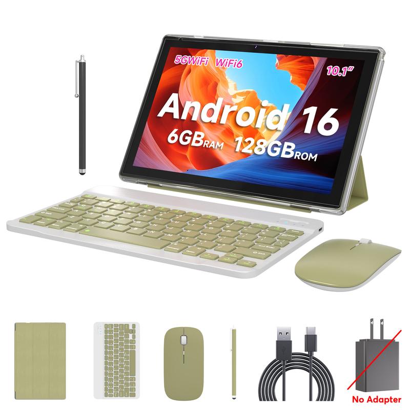 טאבלט PEICHENG 2026 עם מערכת הפעלה Android 16, מסך IPS בגודל 10.1 אינץ', זיכרון RAM בנפח 20GB, אחסון פנימי של 128GB עם אפשרות הרחבה עד 1TB, מעבד שמונה ליבות, WiFi 6, Bluetooth 5.0 ועכבר אלחוטי