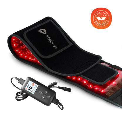 חגורת טיפול באור אדום LifePro Alleva - אחריות לכל החיים - אדום 660nm + NIR 850nm - 105 נוריות LED משולשות - תמיכה לעור ולשרירים - ניידת ועוטפת - שלט רחוק 