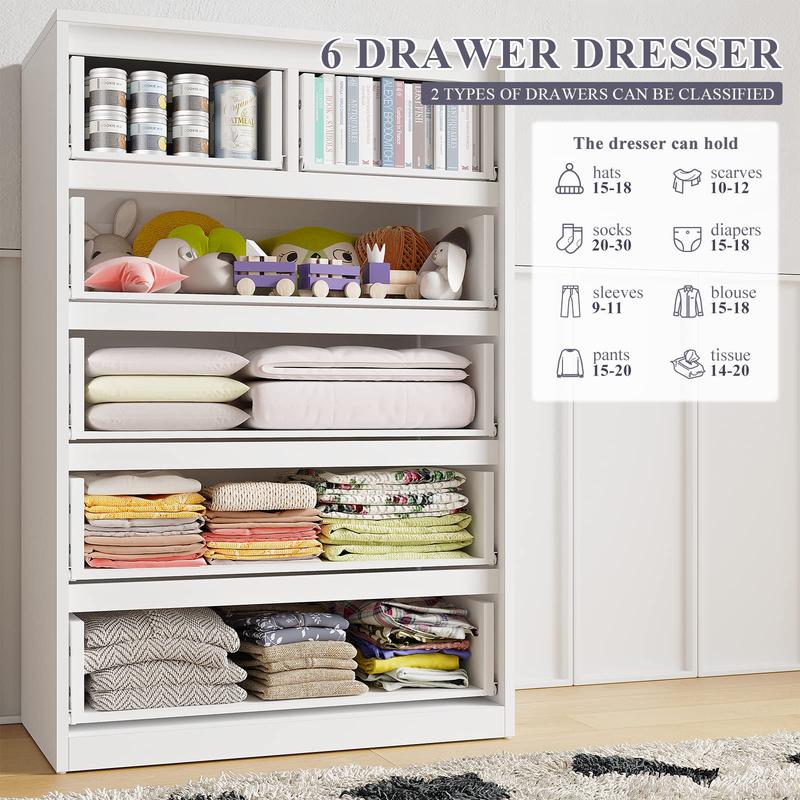 שידת עץ מודרנית של Raybeefurniture עם 4/5/6 מגירות גדולות, ארון אחסון מסוגנן ושידות מגירות עם ארגונית גדולה, שידה גבוהה עם מסילה חלקה ממתכת, ריהוט חדר שינה מודרני, ארגונית אחסון יוקרתית לבנה לחדר שינה 