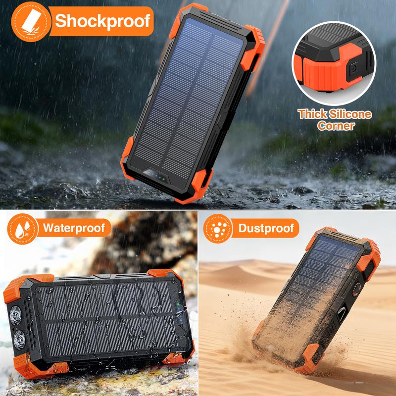 סוללת גיבוי סולארית Sudrov בקיבולת 42800mAh, מטען נייד עם טעינה מהירה בהספק 15W וטעינה אלחוטית, 4 כבלי טעינה מובנים, 7 יציאות, 3 כניסות, שני פנסים ועיצוב עמיד בפני אבק
