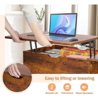 שולחן מרכזי מעץ מורכב במלואו של Sweet Furniture, שולחן קפה מחורץ עם משטח הרמה ותא נסתר, משטח שולחן מודרני להרמה לסלון ולמשרד 