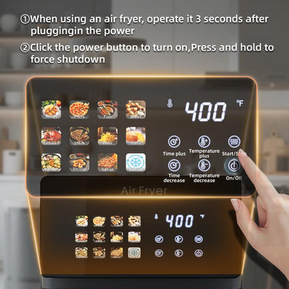 תנור אייר פרייר TechVibes בנפח 10 ליטר עם גריל, מכשיר בישול חכם בטכנולוגיית הסעת אוויר 12 ב-1 עם חלון צפייה מזכוכית, סלסלה עם ציפוי נון-סטיק, דלת נשלפת וניירות אפייה לאייר פרייר, בצבע שחור