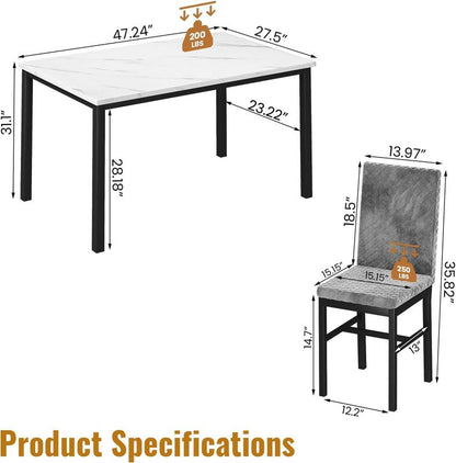 פינת אוכל Recaceik דמוי שיש | סט מודרני 5 חלקים עם כיסאות קטיפה