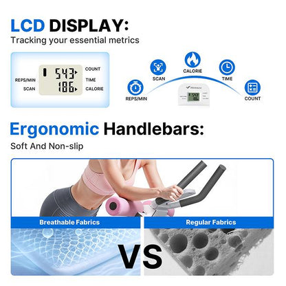 מכשיר אימון בטן מתכוונן כפול של Merach עם צג LCD, מעצב ליבה ומותניים בחדר כושר ביתי לנשים, מכשיר אימון מתקפל לעיצוב בטן, זרועות, רגליים וישבן, ציוד אימון 