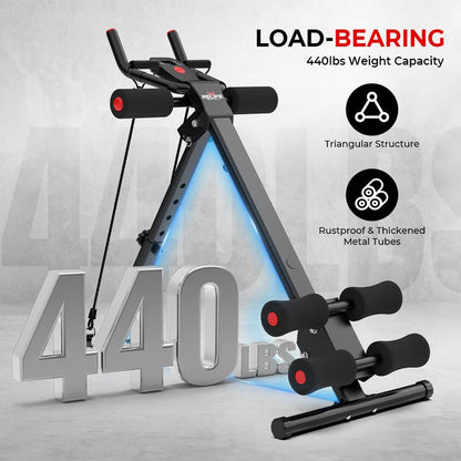 מכשיר אימון בטן מתקפל מתכוונן של Relife Sports עם צג LCD | מחטב ליבה, בטן ומותניים לחדר כושר ביתי | הגנה על הברכיים וגומיות התנגדות | ציוד אימון לזרועות, רגליים וישבן | מתאים למתחילים 