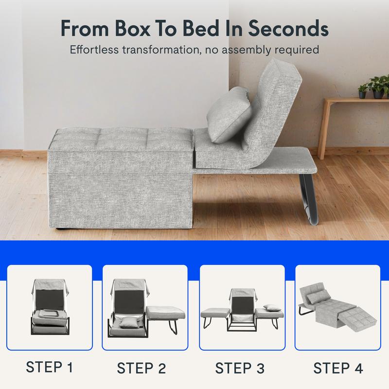 ספת מיטה מתקפלת FlexiSpot, 75 אינץ', עם משענת גב מתכווננת ב-5 רמות, ספת מיטה עות'מאנית מתקפלת לסלון, דירה, משרד 