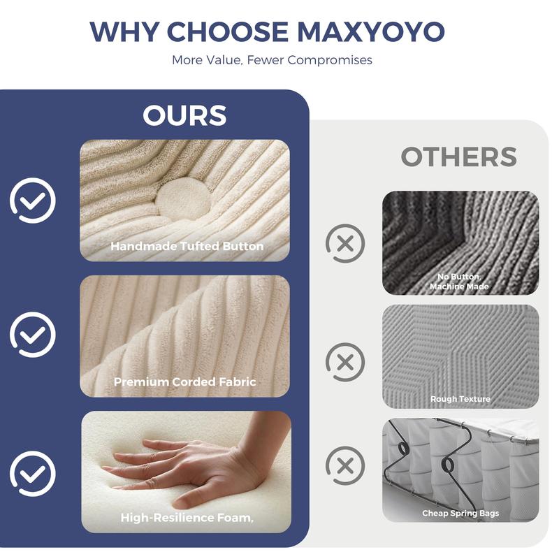 ספת שזלונג עגולה וגדולה במיוחד מבית MAXYOYO, כורסת רביצה מרופדת ללא מסגרת קשיחה עם הדום, 3 כריות, ספת שינה עם מושב עמוק לסלון ולחדר השינה, ללא צורך בהרכבה