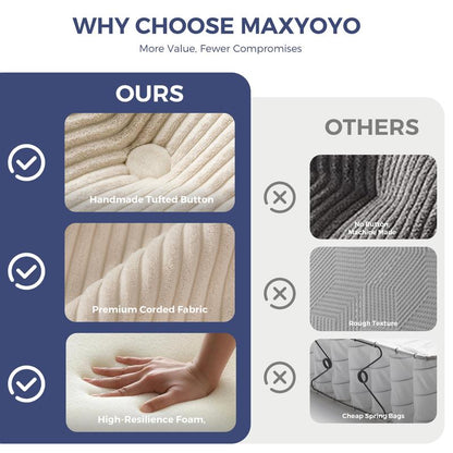 ספת שזלונג עגולה וגדולה במיוחד מבית MAXYOYO, כורסת רביצה מרופדת ללא מסגרת קשיחה עם הדום, 3 כריות, ספת שינה עם מושב עמוק לסלון ולחדר השינה, ללא צורך בהרכבה