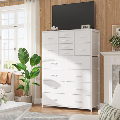 מעמד טלוויזיה Raybee Furniture עם 16 מגירות אחסון ושקע חשמל, מסגרת מתכת כבדה וקונסולת מדיה מעץ, מרכז בידור גדול לסלון, חדר שינה, ארון, ארון אחסון מודרני לעיצוב הבית לחלל קטן 