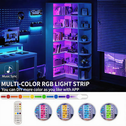 כוננית פינתית 6 קומות בדגם L | תצוגת לד חכמה ופתרון אחסון