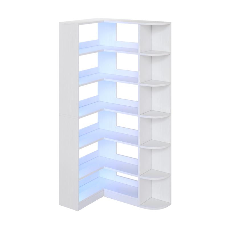 כוננית פינתית 6 קומות בדגם L | תצוגת לד חכמה ופתרון אחסון