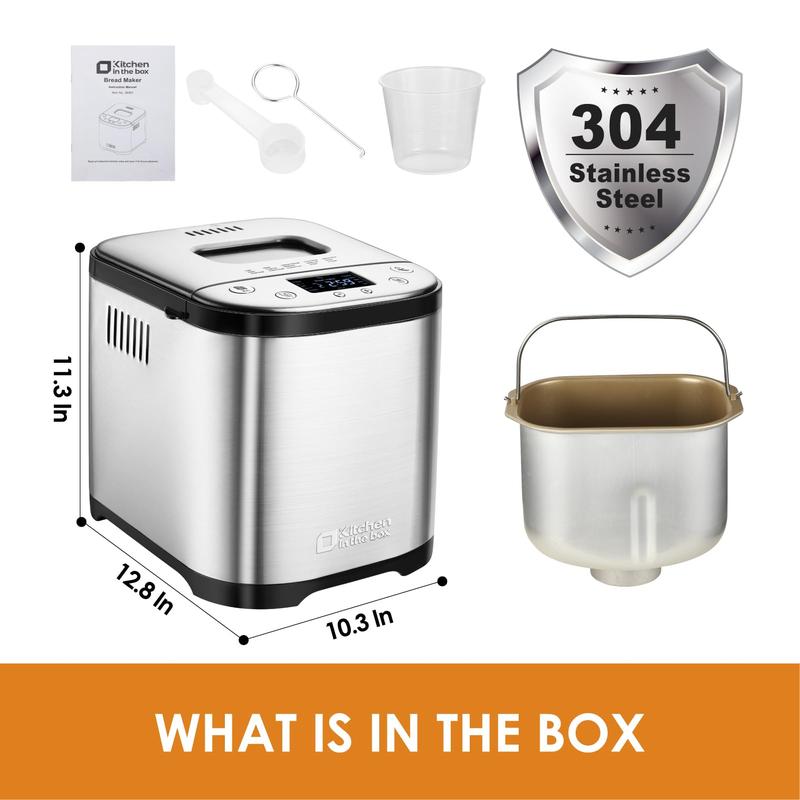 מכונת לחם אוטומטית, מכונת לחם 2 ליברות, 1.5 ליברות, 1 ליברה עם הגדרה ללא גלוטן, מכונת לחם 15 ב-1 מנירוסטה עם מתכונים 