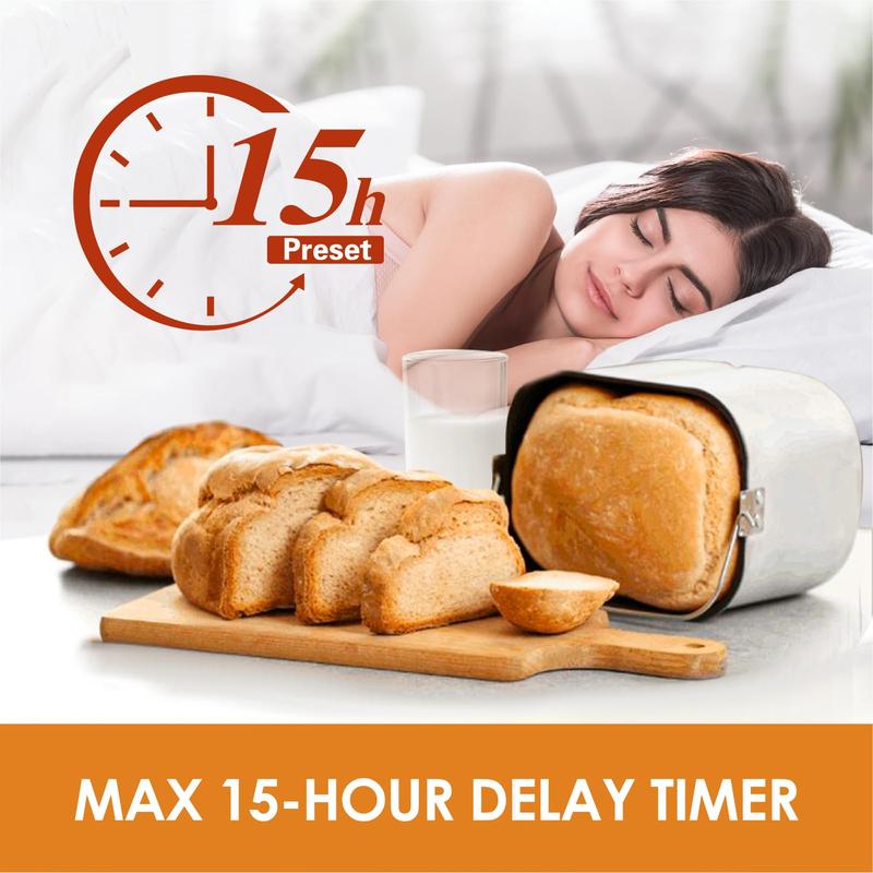 מכונת לחם אוטומטית, מכונת לחם 2 ליברות, 1.5 ליברות, 1 ליברה עם הגדרה ללא גלוטן, מכונת לחם 15 ב-1 מנירוסטה עם מתכונים 