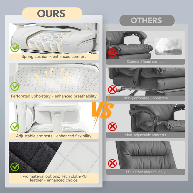 כיסא משרדי גדול וגבוה של Dowinx, עם קפיצי כיס ותמיכה במותניים, כיסא משחקי מחשב עם גב גבוה, משענות ידיים מתכווננות, כיסא משרדי למנהלים, משענת רגליים 