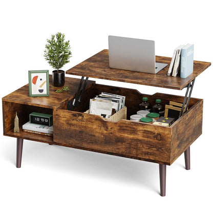 שולחן מרכזי מעץ מורכב במלואו של Sweet Furniture, שולחן קפה מחורץ עם משטח הרמה ותא נסתר, משטח שולחן מודרני להרמה לסלון ולמשרד 