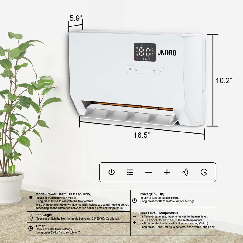 מפזר חום קרמי לתלייה על הקיר | מערכת חימום PTC חכמה 1500W