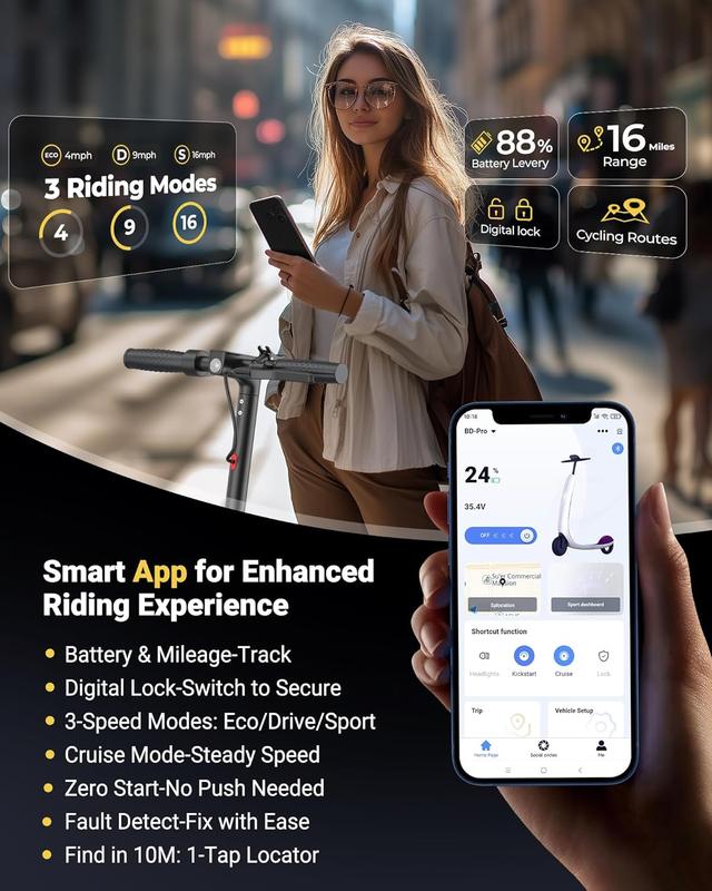 קורקינט חשמלי - מהירות מרבית 20 קמ"ש, צמיגי חלת דבש 8.5 אינץ', מנוע 350W, טווח 19 ק"מ, מהירות מתכווננת קורקינט מתקפל לבית ספר עם מערכת בלימה כפולה ובקרת אפליקציה 