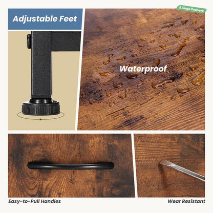 מזנון הילה אגוז | מעמד לטלוויזיה משולב עם 5 מגירות אחסון