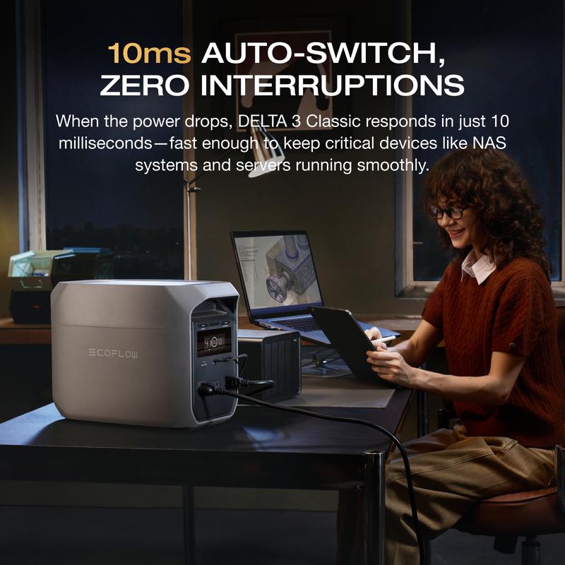 ECOFLOW DELTA 3 Classic, סוללת LiFePO4, גנרטור סולארי, טעינה מהירה, תחנת כוח ניידת לגיבוי חשמל ביתי 