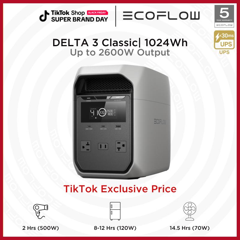 ECOFLOW DELTA 3 Classic, סוללת LiFePO4, גנרטור סולארי, טעינה מהירה, תחנת כוח ניידת לגיבוי חשמל ביתי 